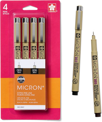 Pigma 50047 Micron Blister Card Ink Pen Set, Black/Sepia, 003/005 Black/Sepia 4C