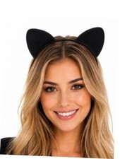 Cat Ears Headband for Women, Soft Plush Halloween Costume Accessory Black-01