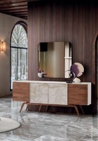 2Tlg Sideboard Spiegel Modern Weiß Braun Elegant Kommode