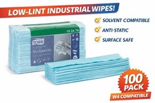 Tork 192479 Low Lint Cleaning Cloth W4 100ct Turquoise SpunLace Industrial Wipes