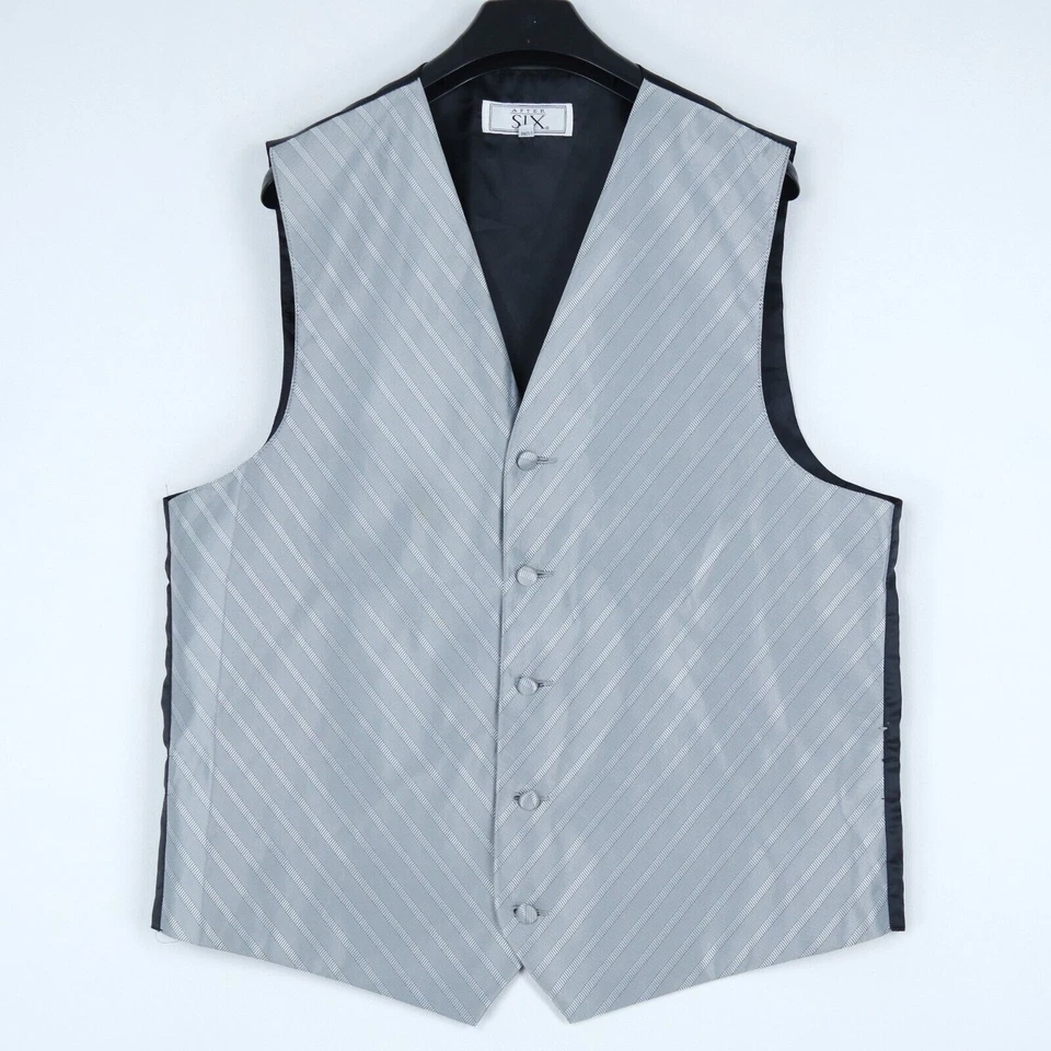 Mens Waistcoat XL Size US 46 Vintage Grey Striped AFTER SIX Business Dress Vest - Image 2 of 4