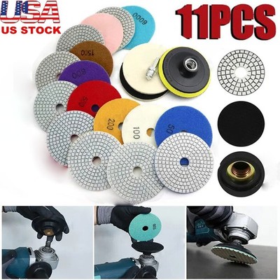 11Pcs 4 inch 100mm Diamond Polishing Pads Kit Wet/Dry for Granite Stone Concrete