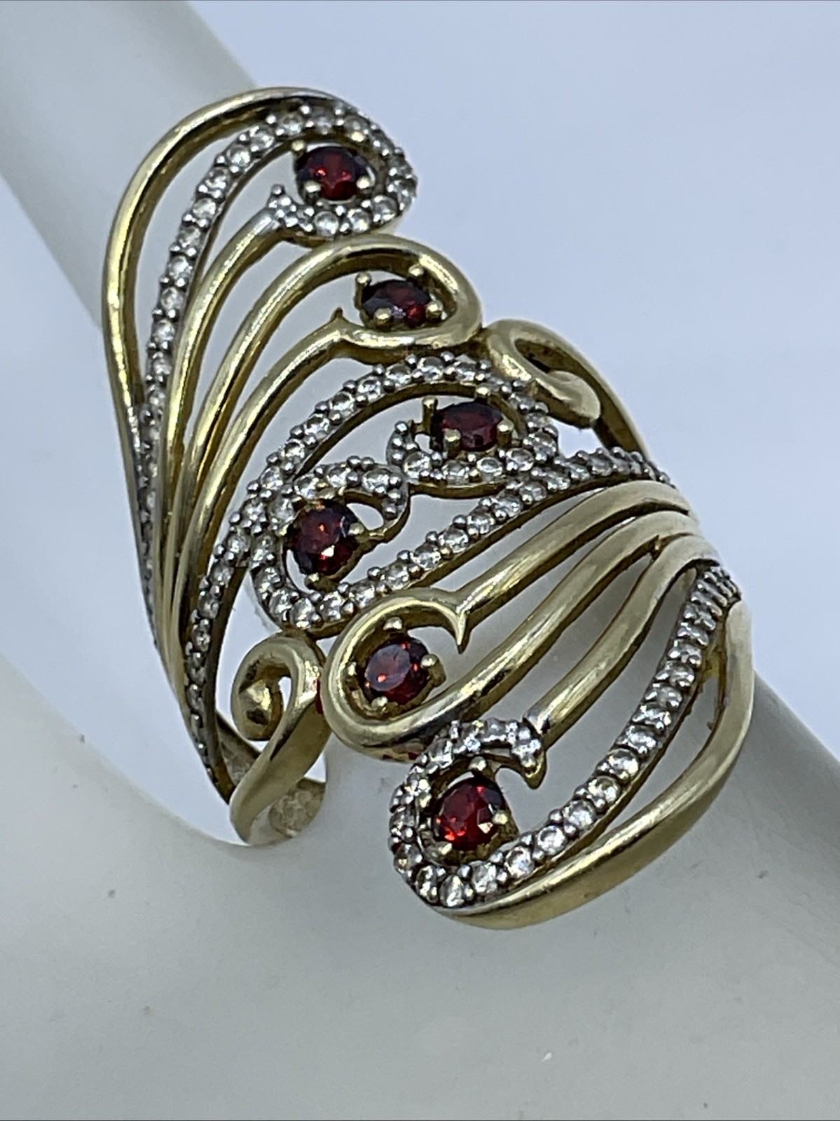 WAVE Ring Solid 14K Yellow Gold Multicolor CZ Fil… - image 4