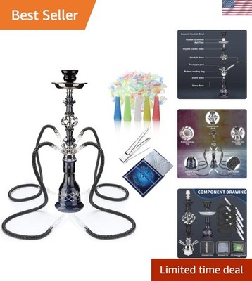 Elegant 22   Hookah Set - 4 Hose Shisha Kit with Glass Vase & Accessories