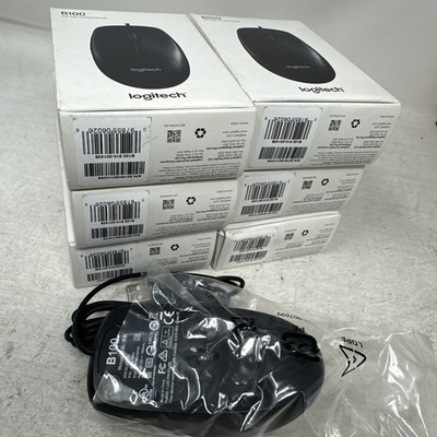 Lot of SIX 6 Logitech B100 Optical Full-Size Corded Business Mouse New/NIB