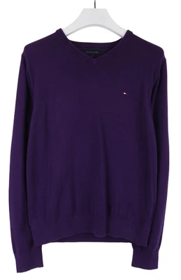 Tommy Hilfiger Cotton Cashmere Pullover Herren Medium Lila Logo V-Ausschnitt - Bild 1 von 4