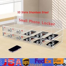 10 Slots Cell Phone Locker Box Transparent Cabinet Acrylic Storage Box W/Locks