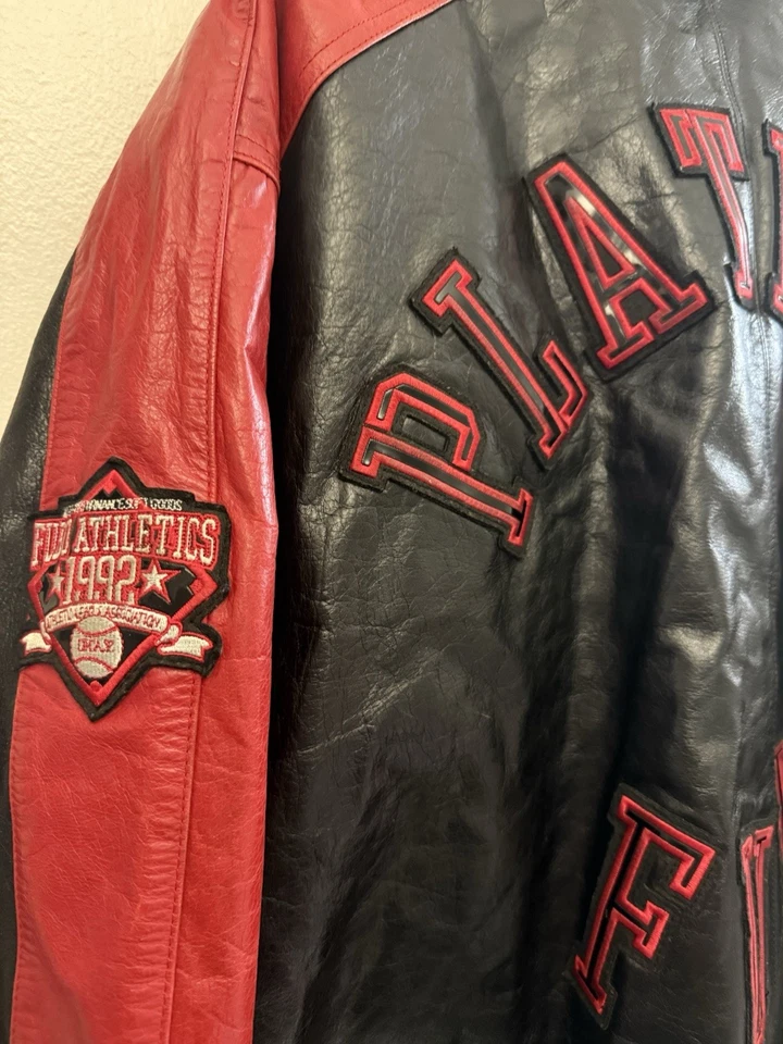 Vintage Platinum Fubu Leather Jacket Snap Buttons Red /Black Men’s Size 2XL - Image 4 of 4