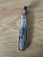 Large Statement Blue Kyanite pendant Bezel set sterling silver 925 Amethyst