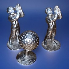 Set of 3, Pewter Swinging Golfers Golf Ball Figurines Paperweights 1.75"-2.75"