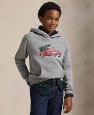 Polo Ralph Lauren Boy Gray Hoodie Truck Graphic Fleece Pullover Size L 14-16 NWT