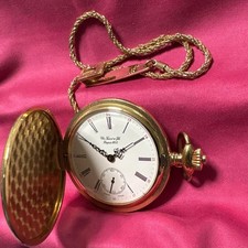 TISSOT Gold-Plated Hunter Case Manual Wind Pocket Watch with Chain Working