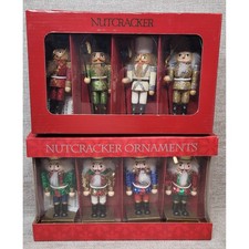Nutcracker Ornaments Holiday Decor Lot of 8 Sequin Glitter Wooden Figures NEW