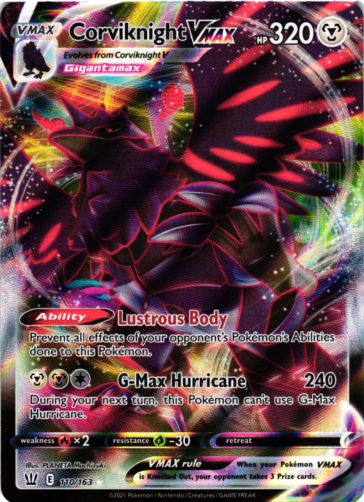 Pokemon TCG Corviknight VMAX 110/163 SWSH Battle Styles Ultra Rare NM