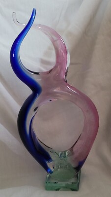 Badash Kristall blau rosa klar Murano Kunstglas mundgeblasen 1 Fuß atemberaubendes Stück