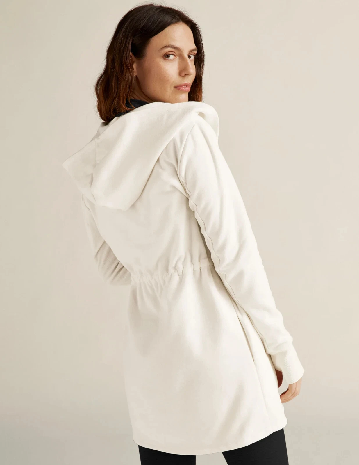 beyond-yoga on the go hooded open front pockets jacket