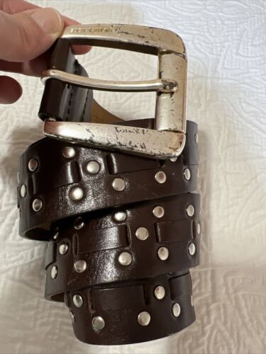 Michael Kors Silver Studed Brown Genuine Leather Belt Sz Xl, 1.5" Wide Fair Cond - Picture 1 of 11