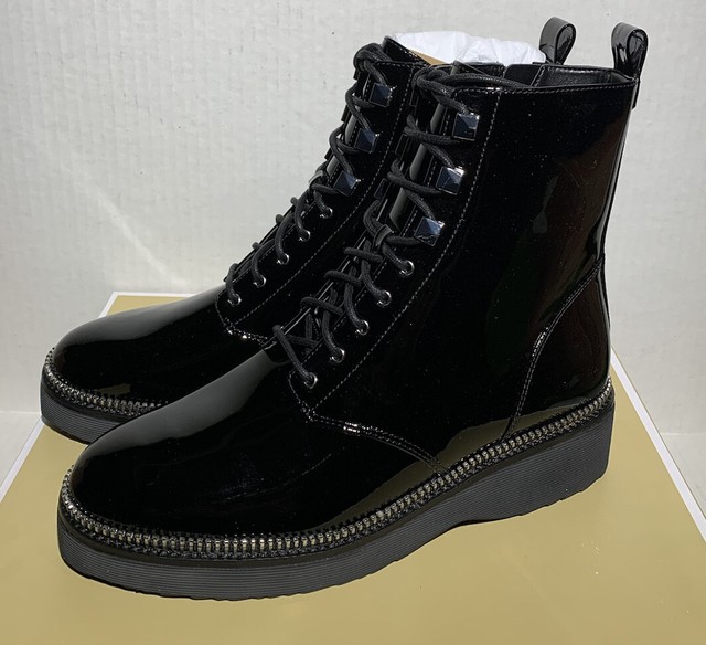 Michael Kors Haskell Bootie Black Patent Leather Lace up Combat Boot Size 10 for sale online | eBay