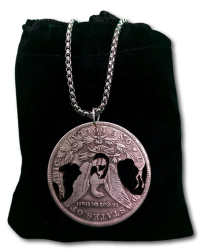 Cut Coin Necklace Tree Of Life Mother Nature Protection Art Hobo Nickel Dollar - Picture 2 of 2
