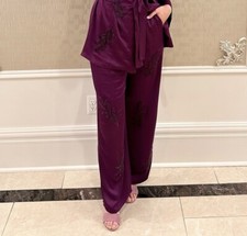 NEW Zara Beaded Embroidered High Waist Purple Pants 2731/295 Small