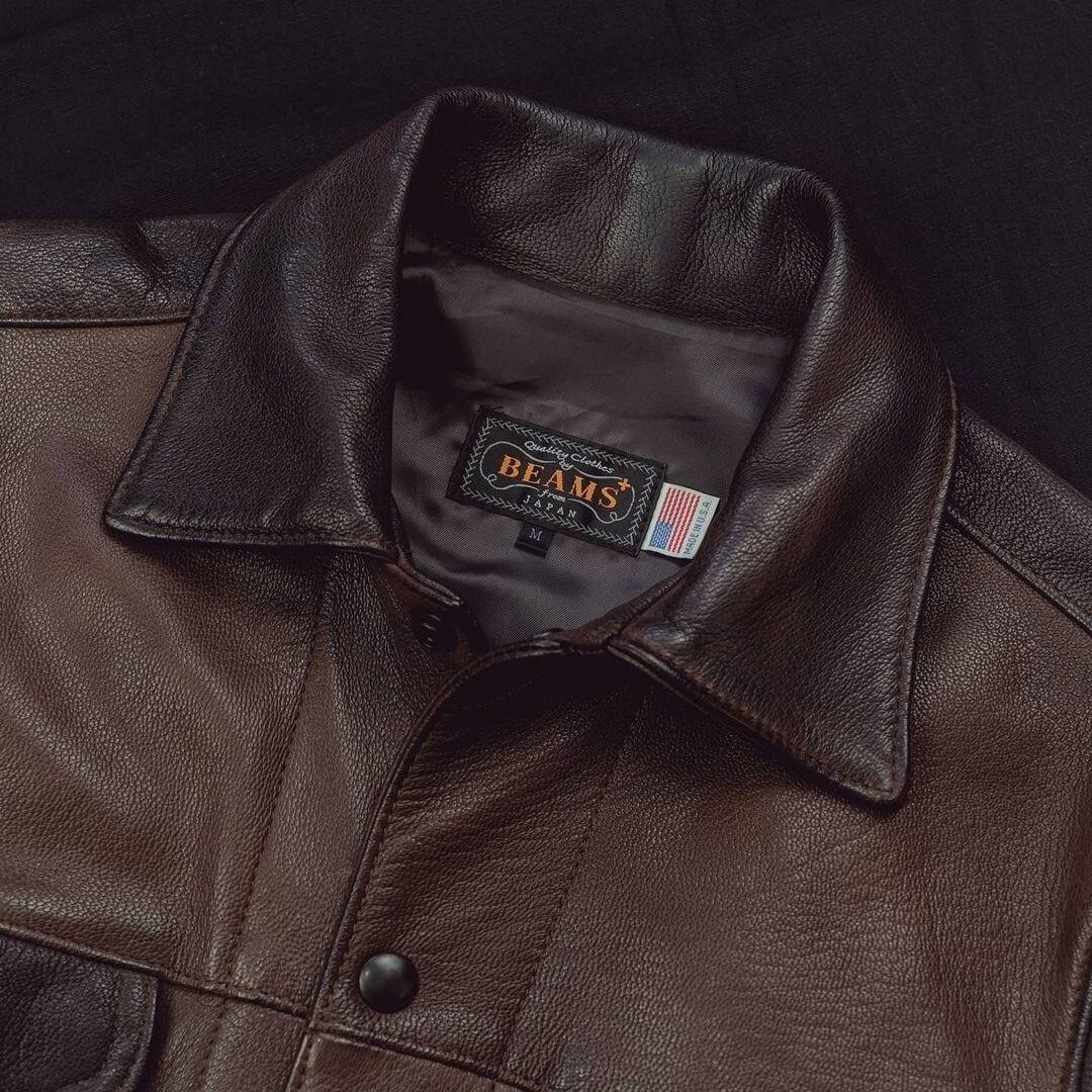 BEAMS PLUS レザージャケット A-1 A-2 XL ブラウン Beams Plus Leather Jacket | Size Medium | Made in USA | Fits