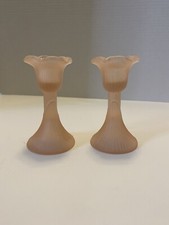 Candle Sticks/ Holder Satin Pink Frosted Westmoreland . Set 2- 4” Tall