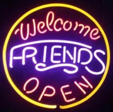 Welcome Friends Open Neon Sign Light Store Party Wall Hanging Nightlight 24"x24"