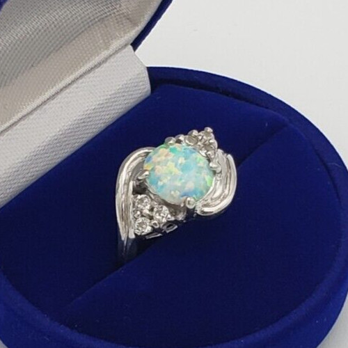 Opal with CZ Accents Sterling Silver Solid Ring S… - image 1