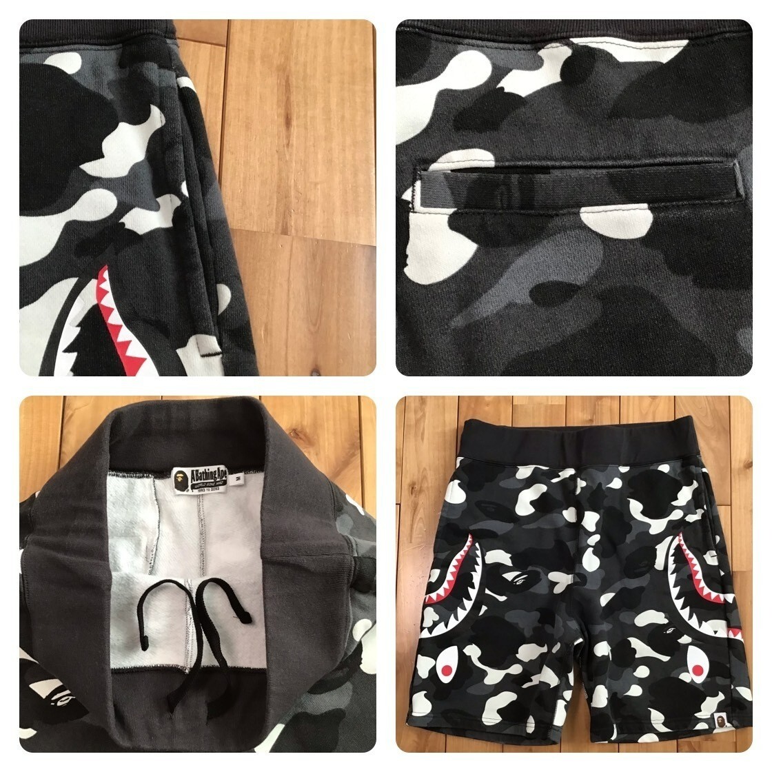 Glow in the dark BAPE city camo shark sweat shorts Black A Bathing