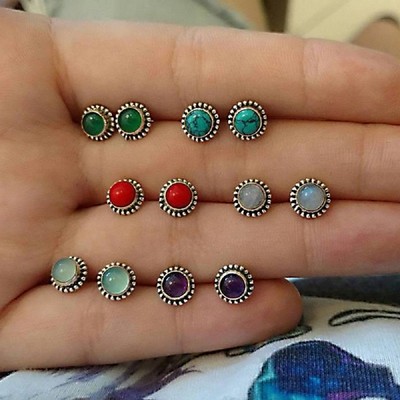 5Pairs//Lots Women Vintage Turquoise Earrings Ear Stud Boho Crystal Earrings