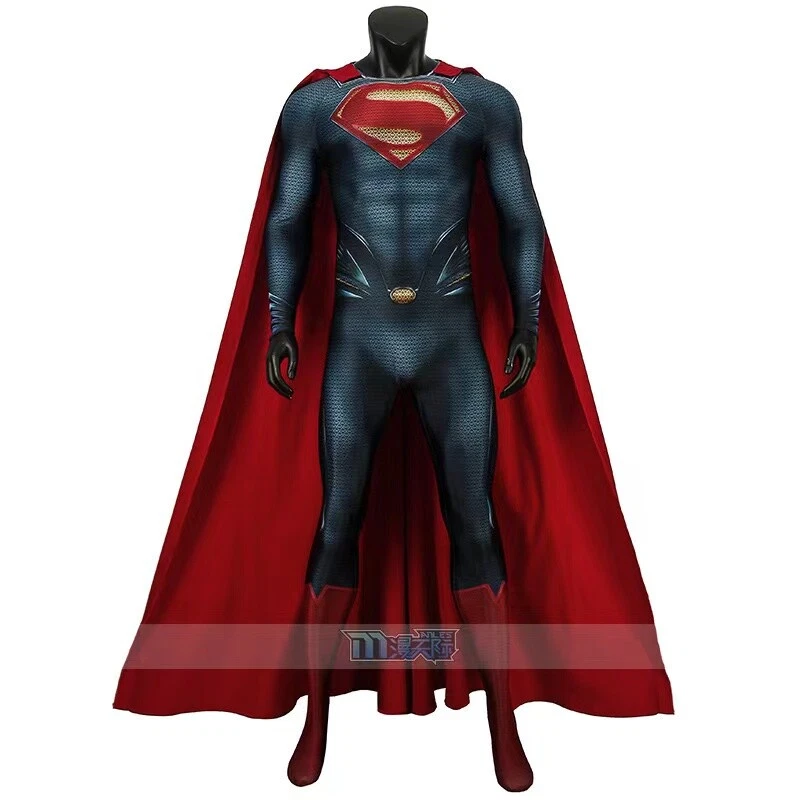 Superman Bodysuit Jumpsuit Man of Steel With Cape Halloween Cosplay Costume - Image 3 of 4