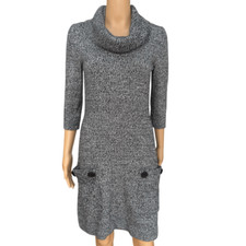 London Times Women's Black/White/Gray Cowl Neck Pocket sweater Dress size S