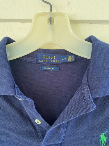 Vintage Polo Ralph Lauren Blue Youth Large Polo Shirt Green Pony Prep - Picture 2 of 6