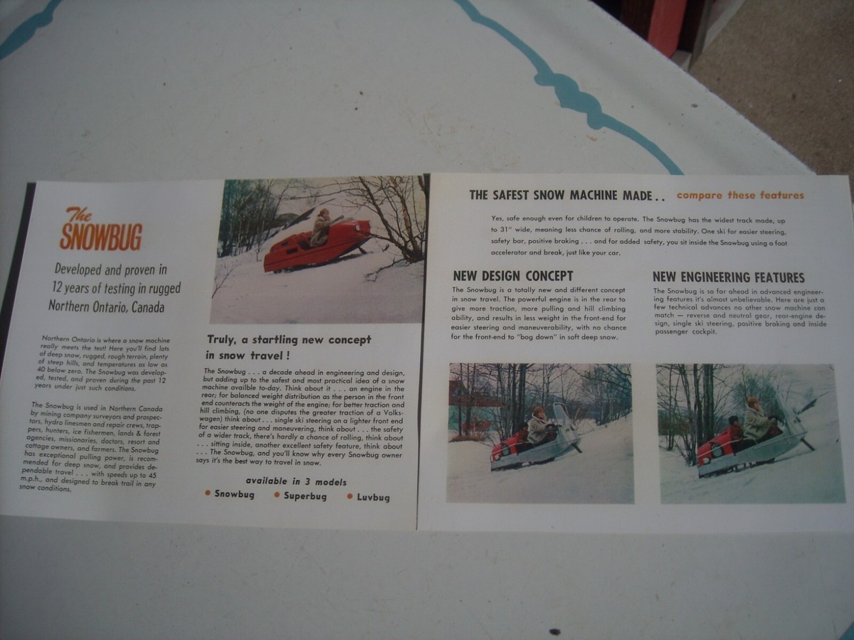 1970 Vintage SNOW BUG Snowmobile LUV BUG Brochure | eBay