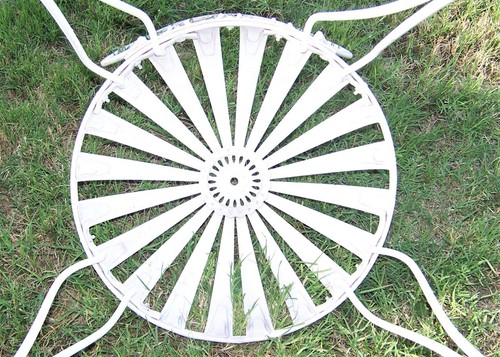 TWO Francois Carre Metal Sunburst French Flare Back Garden Chairs White - Picture 8 of 11