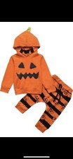 Unisex Boys  Girls Halloween Pumpkin Two Piece Soft Sweatsuit 12-18months