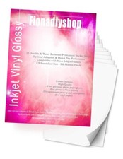 Premium Printable glossy vinyl Sticker Paper for Inkjet printer - 15 sh glossy