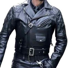 Men's Real Leather Black Bikers Jacket Quilted Panels Bikers Leather Jacket USA