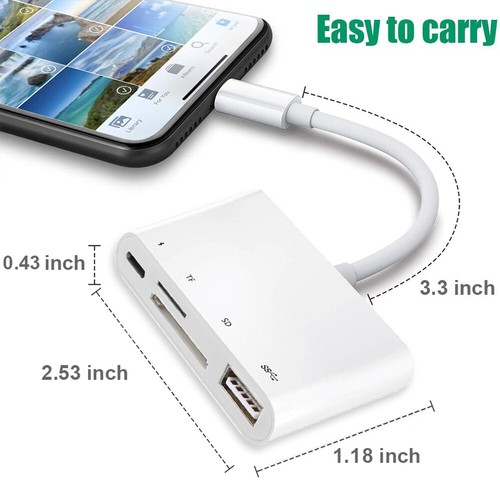 FOR iPhone 14/13/11/iPad/Computers Hard Drive USB SD Card Reader Camera Viewer - Picture 3 of 6