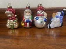 4 Glass Christmas Glass Ornaments, Santas, Snowman, Bear