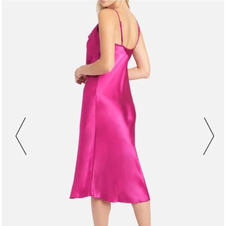 Abito Bebe slip donna piccolo rosa caldo raso scollo cappuccio midi festa data San Valentino