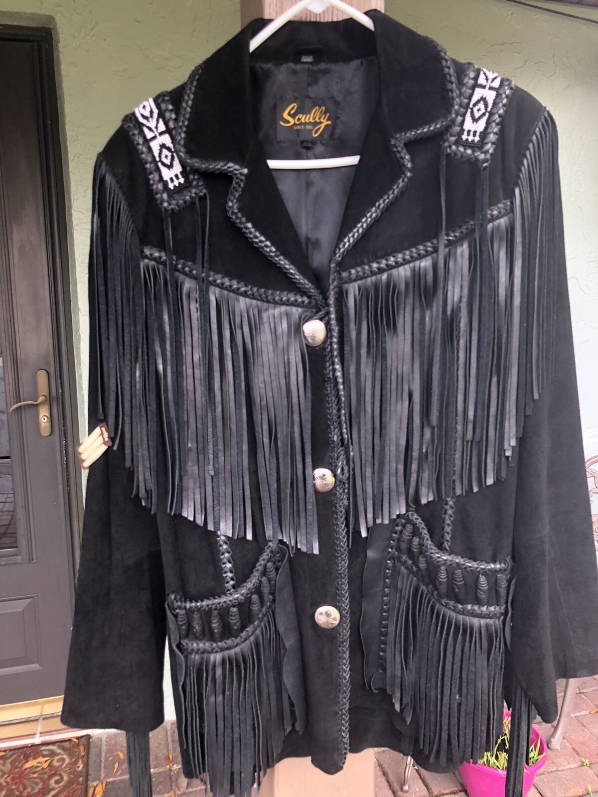 Vintage Scully Mens Leather Beaded Fringe Jacket Gem