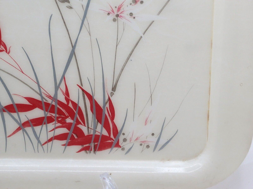 MCM TV Lap Snack Trays Plastic Set/6 Floral Botanical Pattern Red/Pink/Silver - Picture 4 of 14