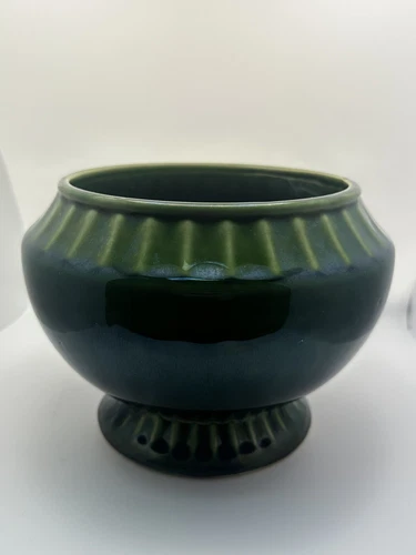 Elegant Mid Century McCoy Green Glazed Footed Pedestal Planter or Flower Bowl