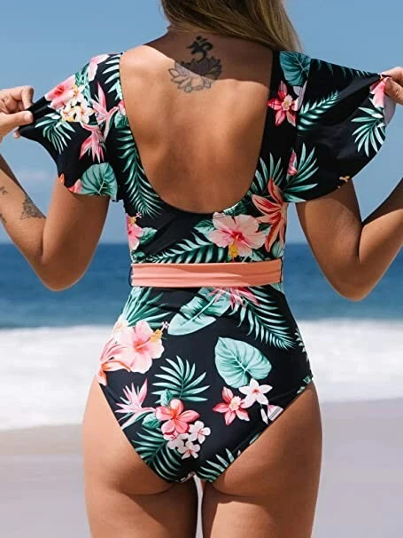 Ruffle sleeve one store piece swimsuit