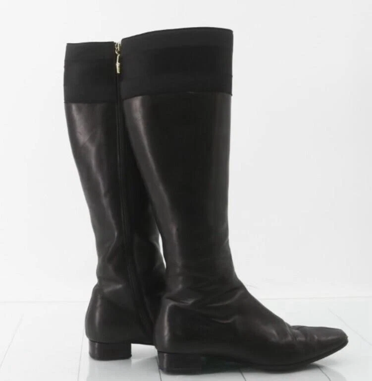 Gucci Black Leather Web Trim Riding Boots W/iconic Bamboo Gold Charm-EU35.5 - Image 2 of 4