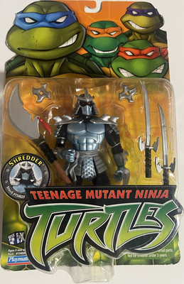 Playmates TMNT Shredder Action Figure Silver/Black Plastic w/ Staff Sword Star