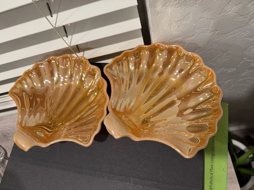 Vintage Anchor Hocking Fire-King "Clam Shell" dishes  Set Of 2-  peach Color