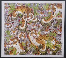 Original Tim Lehi Traditional Tattoo Flash Sheet Hand Signed, Stamped, Tigers 2