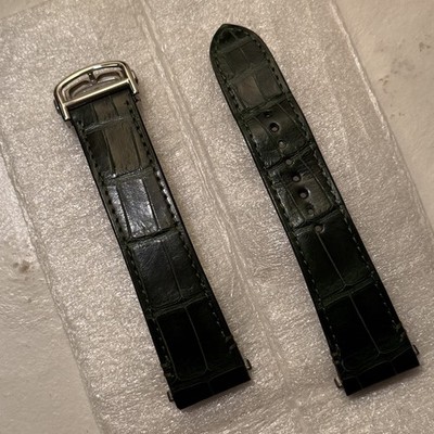 Genuine Cartier Santos Large GREEN Alligator Strap OEM w/ Deployant